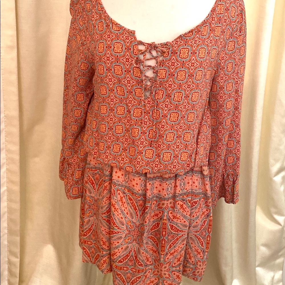 Sanctuary Orange and Turquoise Dress M with bell sleeves